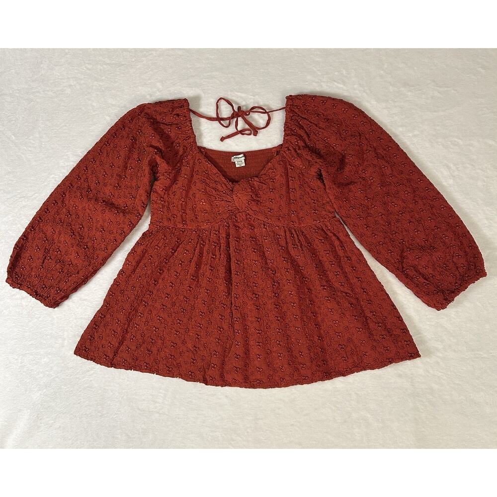 American Eagle Embroidered Babydoll Top Size Small Maroon Peasant Western Boho